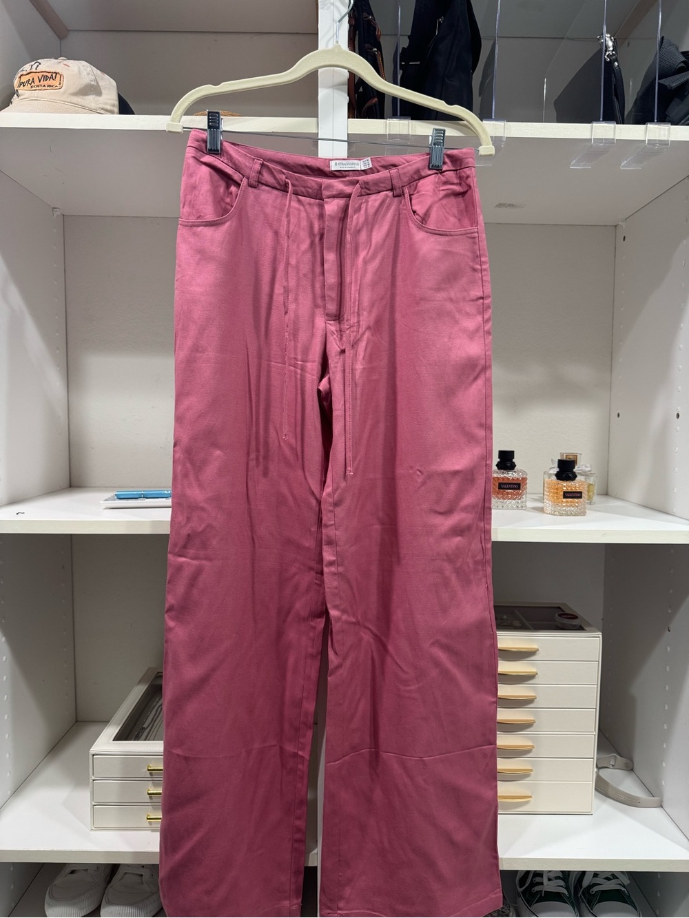 Stradivarius Dusty Rose Wide Leg Linen Blend Pants